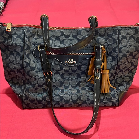 Coach Navy and Tan Signature Tote - Picture 3 of 9